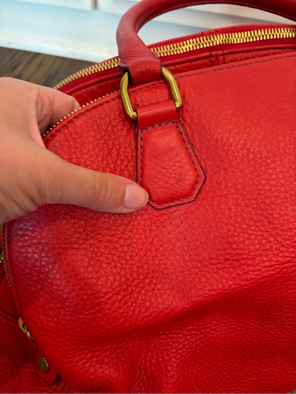 J. CREW Biennial Satchel Red Pebbled Leather Tri Compartment Shoulder Bag - Picture 4 of 14